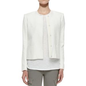 VINCE White Textured Cotton Crew Neck Buttondown Blazer Jacket